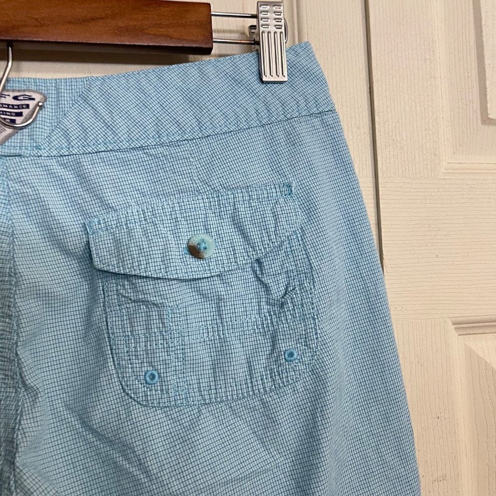 Columbia Womens Blue Micro Plaid PFG Pockets Outdoor Bermuda Shorts Size 4 - Picture 6 of 10